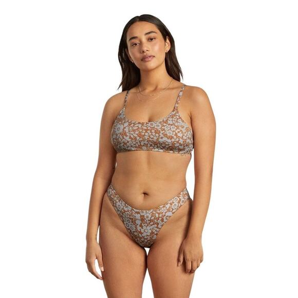 NWT Everlane Swim Thigh High Bikini Bottom in Honey Floral Blue Brown Size Small - Picture 3 of 5